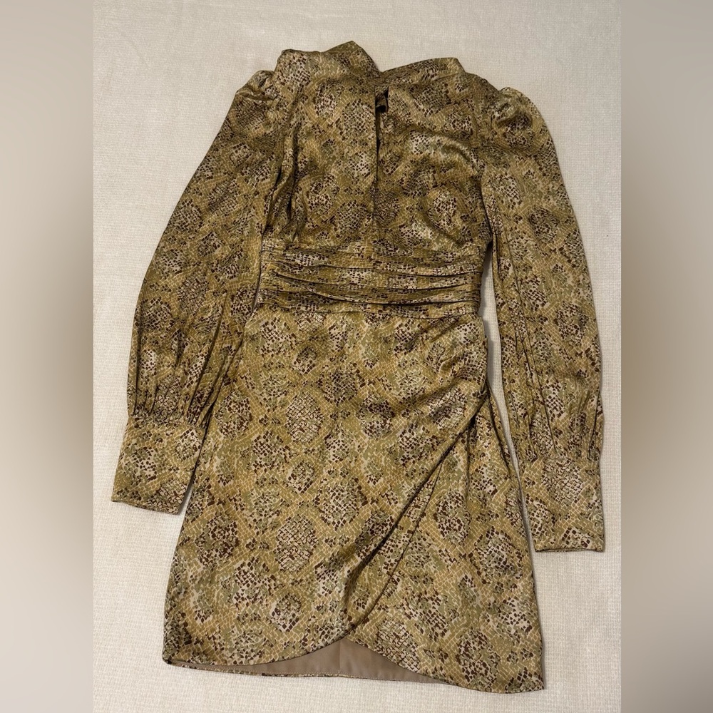 Bardot Gold and Black Sheath Dress with Bishop Sleeves